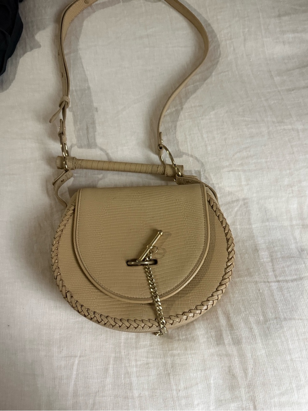 Sancia Beige Braided Saddle Crossbody Bag - Women